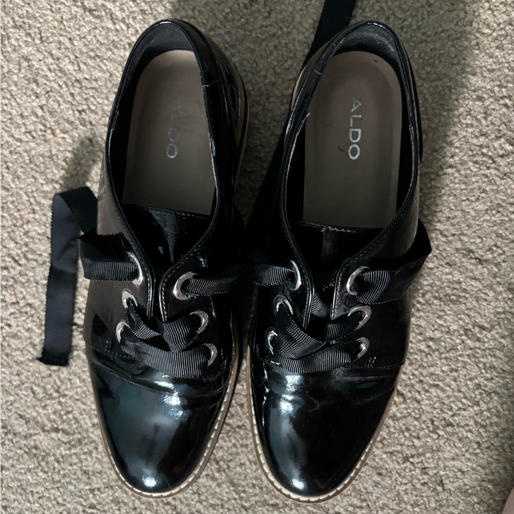 ALDO Women’s Black Patent Leather Lace Up Platform Shoes Size 8 - Picture 2 of 7